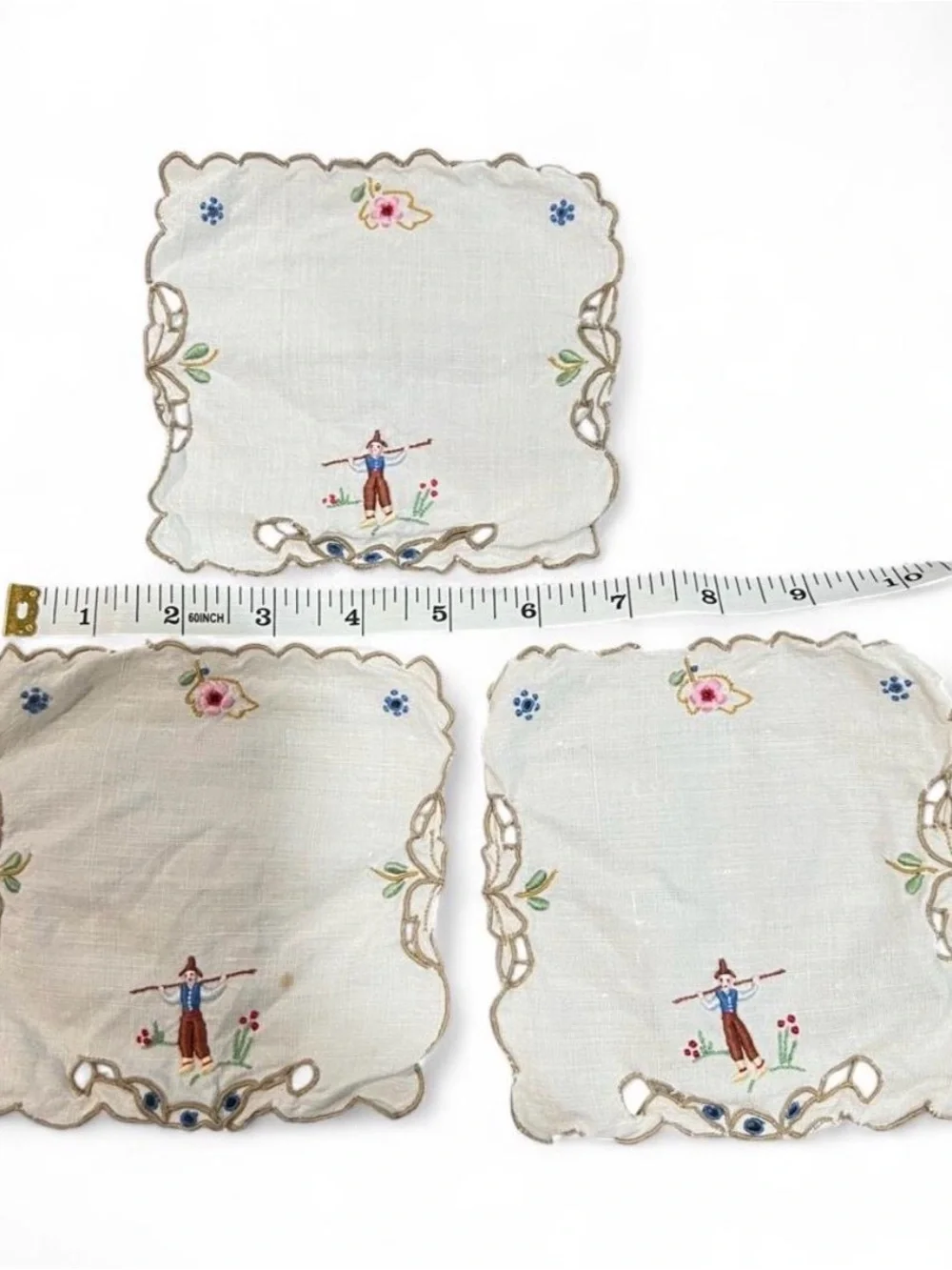 Antique Vintage Hand Embroidered Cocktail Napkins